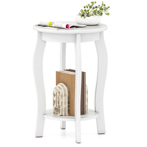 15 Inch 2-Tier Round End Table with Storage Shelf-White