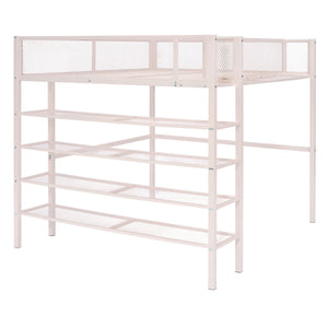Loft Bed With 4 Tier Shelves And Storage