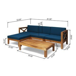 Radiat 5 Piece Outdoor L Shaped Sof Set With Coffee Table And Water Resistant Cushions - Teak by Couch.com