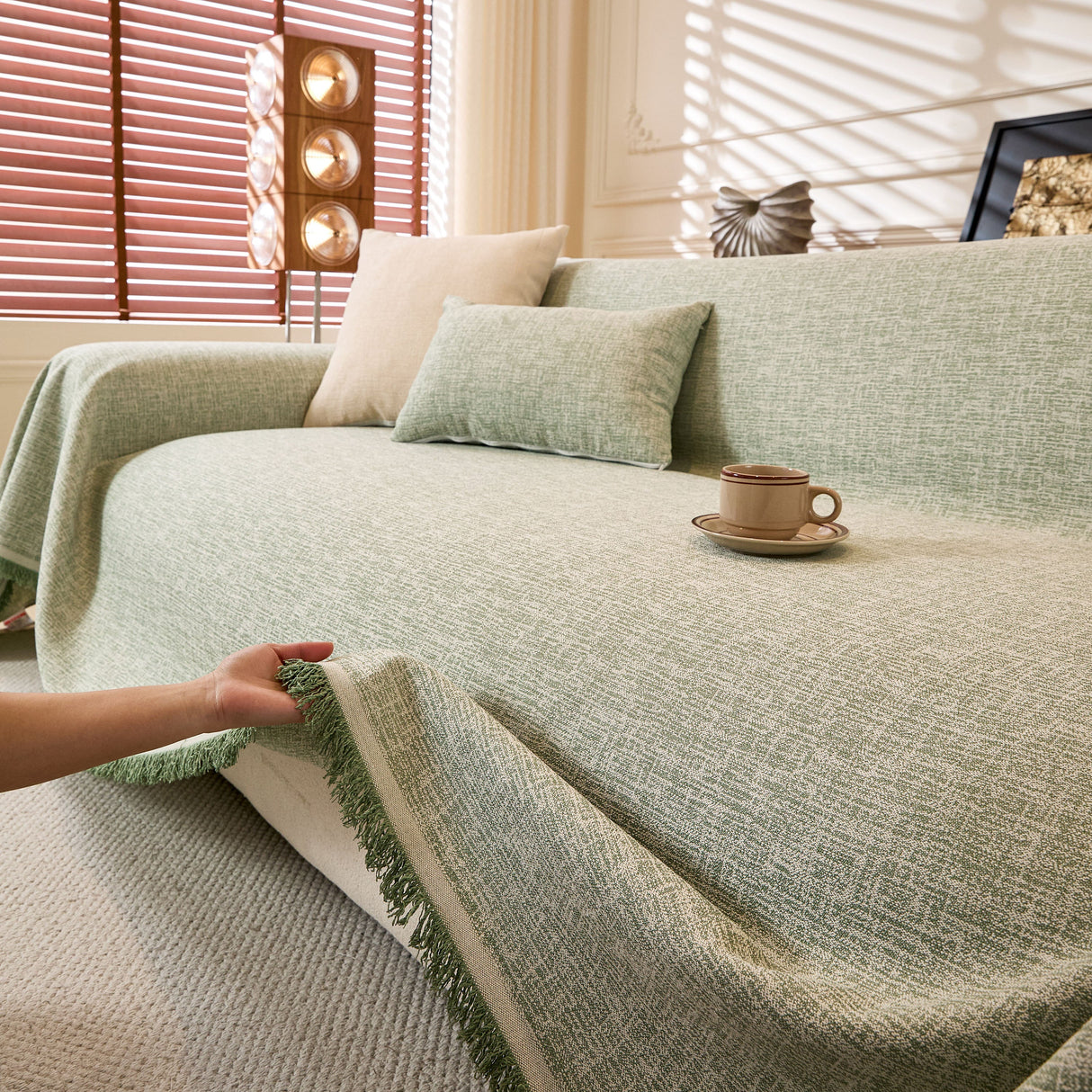 Natural Textured Linen Couch Cover, Breathable & Hypoallergenic Furniture Protector