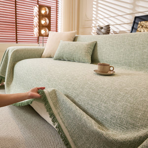 Natural Textured Linen Couch Cover, Breathable & Hypoallergenic Furniture Protector