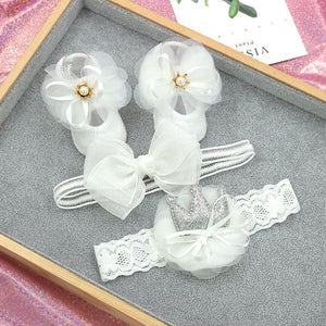 Flower Baby Girl Headband Socks Set Shoes With  Crown Bows Newborn Headbands For Girls Turban Baby Hair Accessories