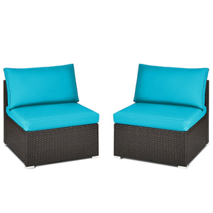 2 Pieces Patio Rattan Armless Sofa Set with 2 Cushions and 2 Pillows-Navy
