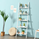 5-Tier Wall-leaning Ladder Shelf  Display Rack for Plants and Books-White