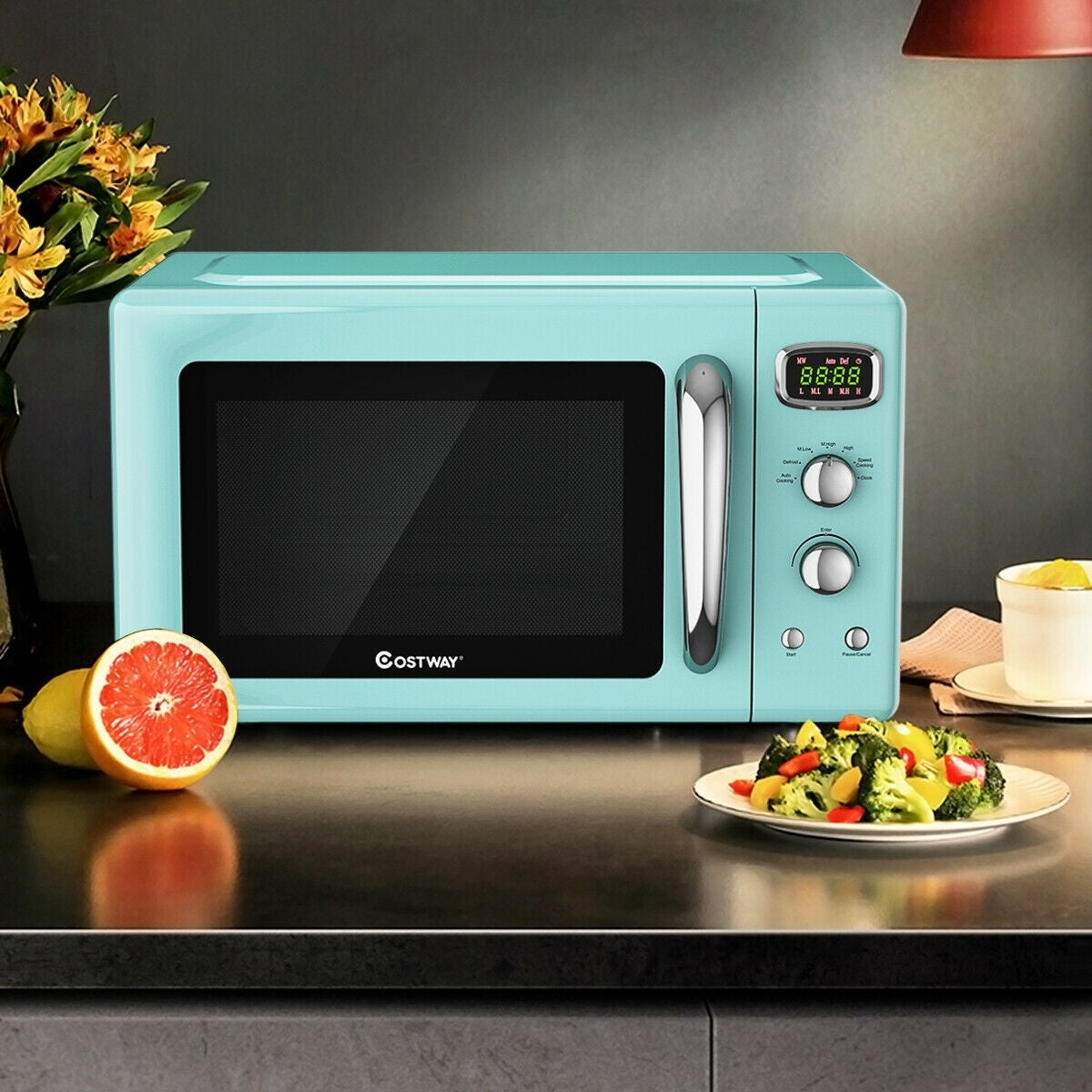 0.9 Cu.ft Retro Countertop Compact Microwave Oven-Green by DirectDeals
