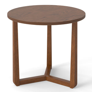 22.5 inch Round Side Table Farmhouse End Table with Sturdy Rubber Wood Legs and Triangular Structure-Walnut
