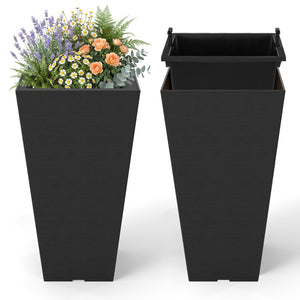 22.5 inch Tall Square Planter Set of 2 Self-Watering Flower Pots with Removable Inner Bucket-Black