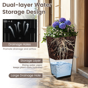 22.5 inch Tall Square Planter Set of 2 Self-Watering Flower Pots with Removable Inner Bucket-Black