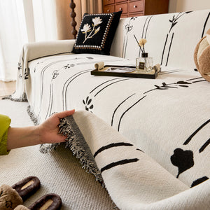 Chenille Jacquard Sofa Throw Cover with Tassel Soft Thick Couch Protector Blanket