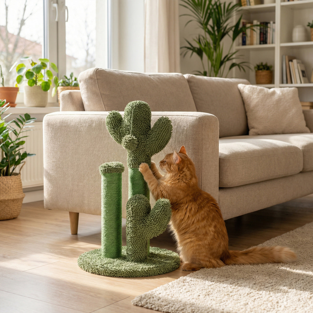 22 Inch Cactus Cat Scratching Post with Natural Sisal Rope-Green
