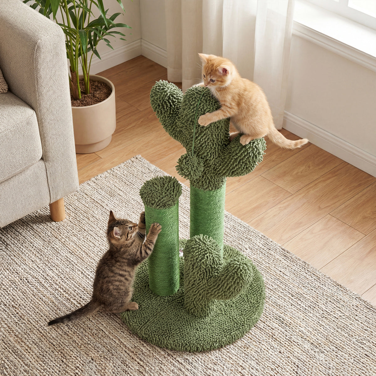 22 Inch Cactus Cat Scratching Post with Natural Sisal Rope-Green