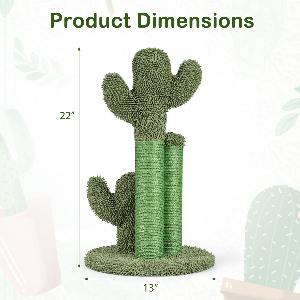 22 Inch Cactus Cat Scratching Post with Natural Sisal Rope-Green