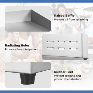 22 Inch Countertop Electric Griddle 2000W 110V Commercial Stainless Steel Grill-Silver
