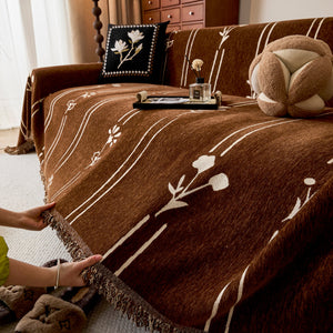 Chenille Jacquard Sofa Throw Cover with Tassel Soft Thick Couch Protector Blanket