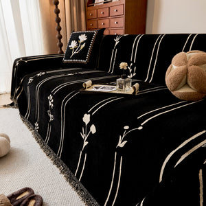 Chenille Jacquard Sofa Throw Cover with Tassel Soft Thick Couch Protector Blanket