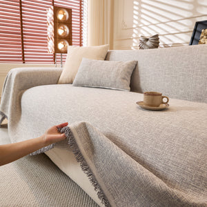 Natural Textured Linen Couch Cover, Breathable & Hypoallergenic Furniture Protector