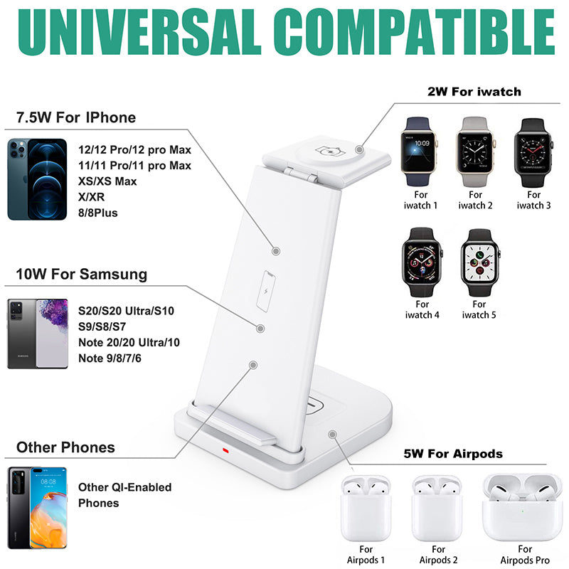 3-in-1 Fast Wireless Charging Stand for Phones, Apple Watch & AirPods by Infinite Basics