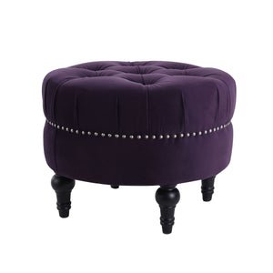 Couch.com Dawn Tufted Round Ottoman Nailhead Accents Purple, Durable Design, Fabric Construction, Purple Finish by Couch.com