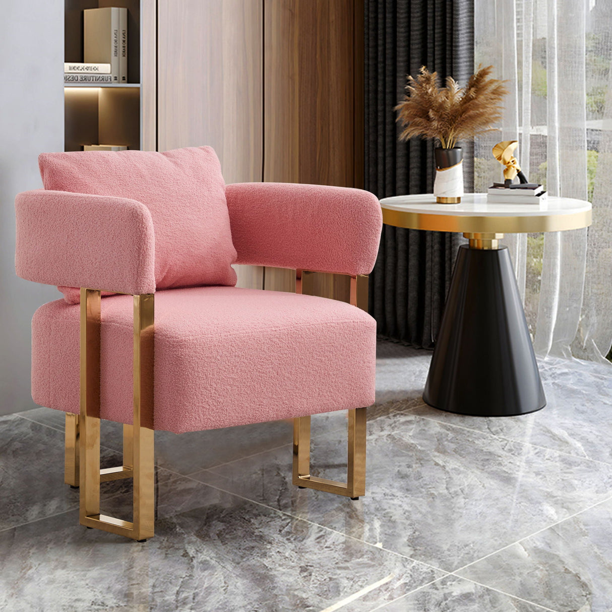 Modern Decorative Chair Teddy Fleece Upholstered And Metal Foot by Couch.com