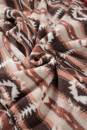 Retro Unique Geometric Print Corduroy Trim Button-Up Jacket Classic Modern Deep Rose Jacket