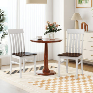 Set of 2 Kitchen Armless Dining Chairs with Slatted High Backrests-White