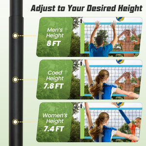 Portable Outdoor Volleyball Net Set Heavy-Duty Volleyball Net System-Green