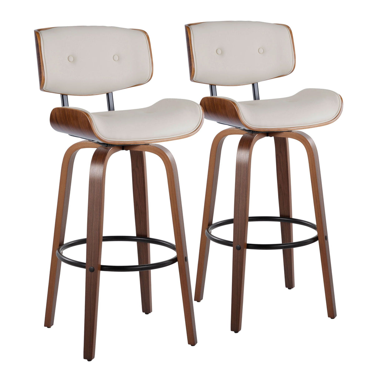 Lombardi - Mid-Century Modern Fixed Height Barstool With Swivel With Round Footrest (Set of 2) by Couch.com