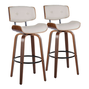 Lombardi - Mid-Century Modern Fixed Height Barstool With Swivel With Round Footrest (Set of 2) by Couch.com