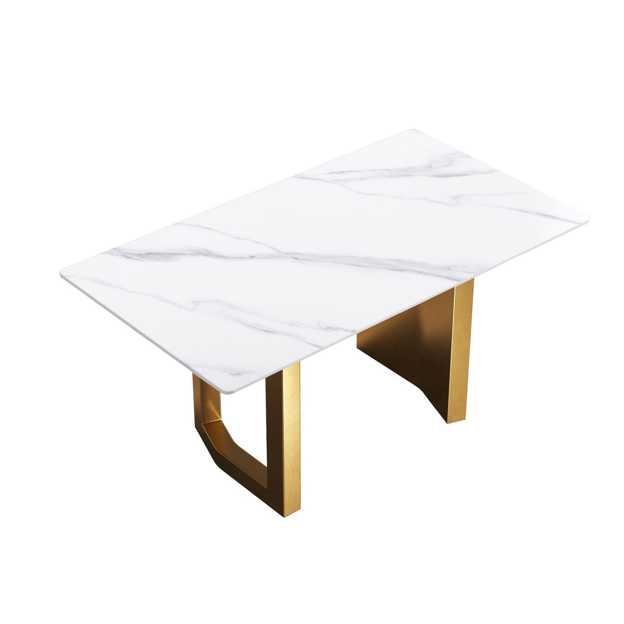 Modern Artificial Stone White Straight Edge Metal Leg Dining Table by Couch.com
