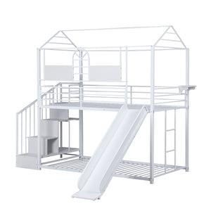 Twin Over Twin Metal Bunk Bed With Slide And Steps by Couch.com