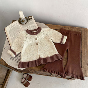 Baby Dot Yarn Ruffled Knitted Cardigan Coat Knitted Bell-bottom Pants