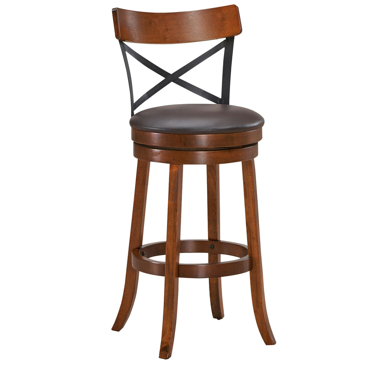 Set of 2 Bar Stools 360-Degree Swivel Dining Bar Chairs with Rubber Wood Legs-25 inch
