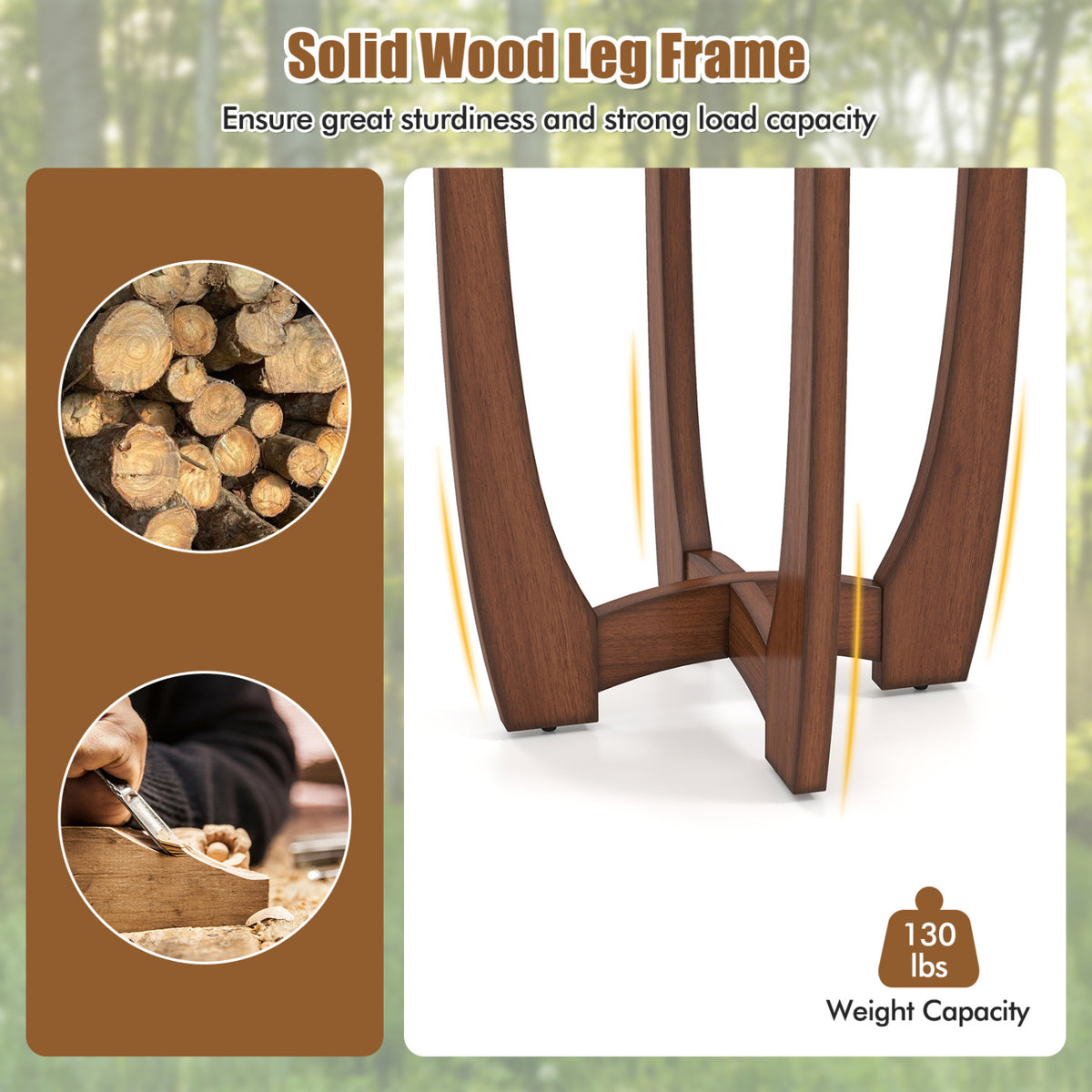 23.5 Inch Round End Side Table with Tempered Glass Tabletop-Walnut