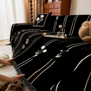 Chenille Jacquard Sofa Throw Cover with Tassel Soft Thick Couch Protector Blanket