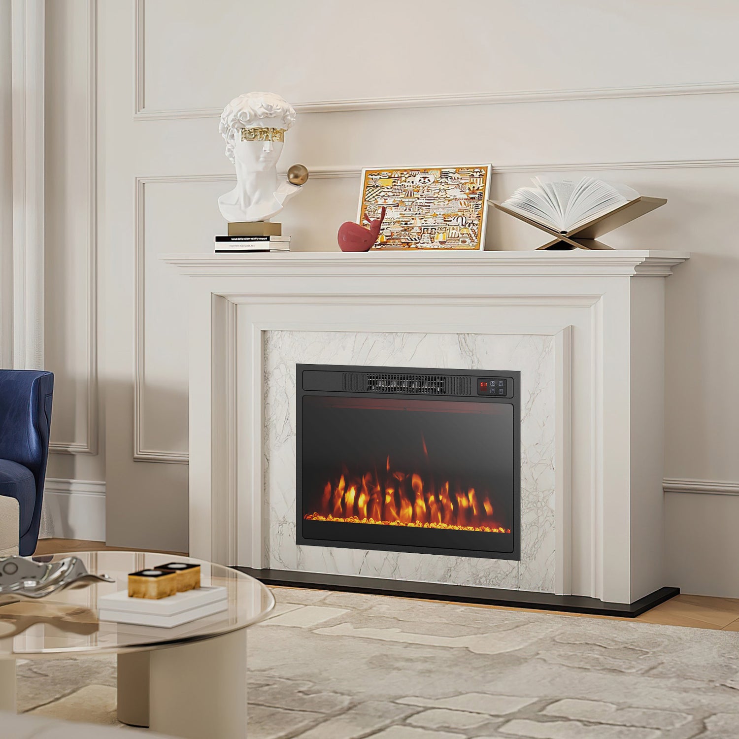 23 Inches 750W/1500W Electric Fireplace Heater with Alter Flame Color and Brightness