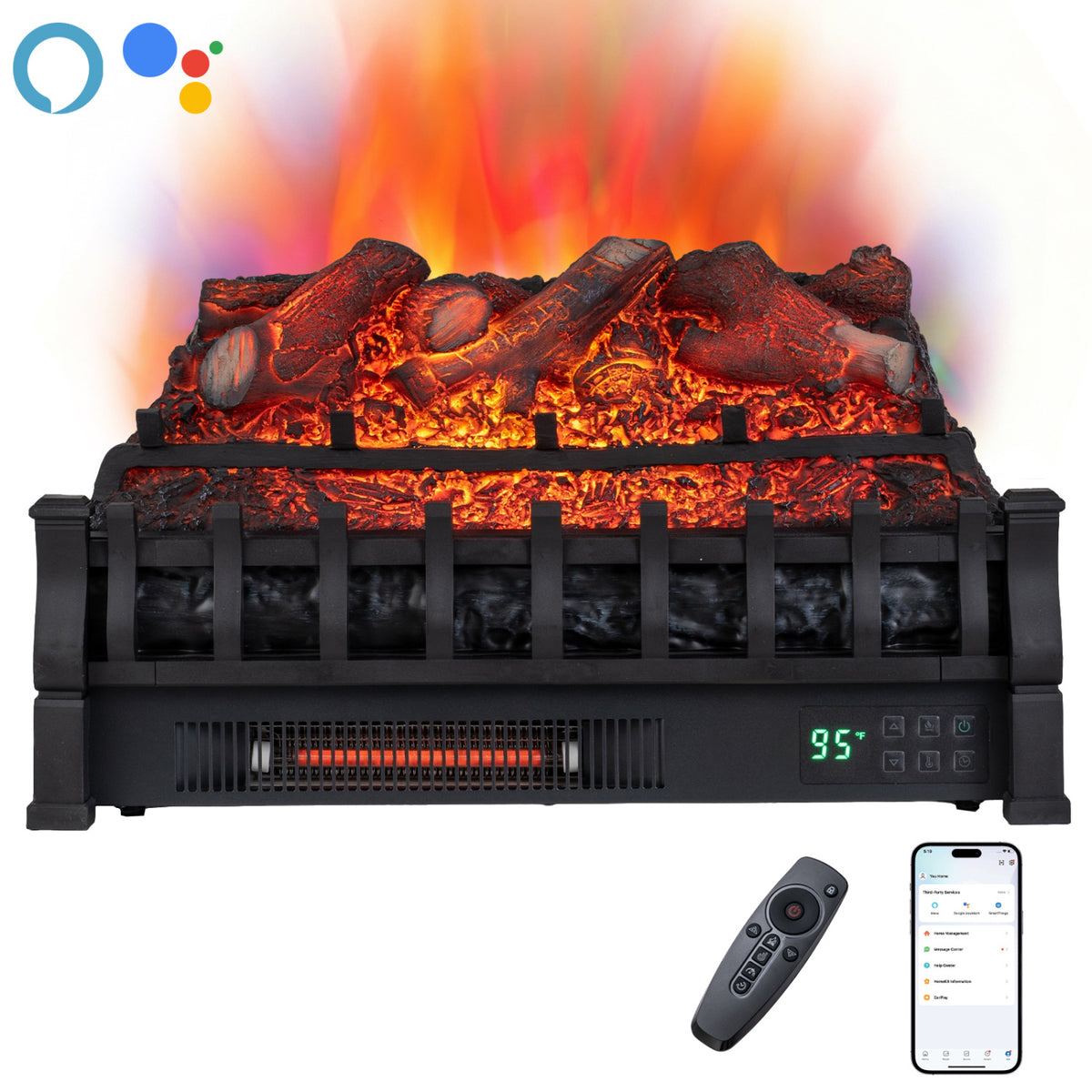 23" WiFi Fireplace Insert Lemonwood Set with App and Remote-Black