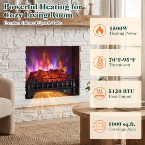 23" WiFi Fireplace Insert Lemonwood Set with App and Remote-Black