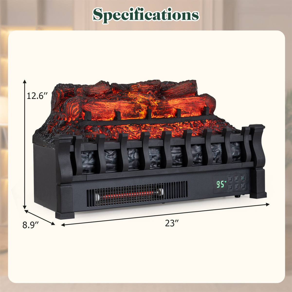 23" WiFi Fireplace Insert Pinewood Set with App and Remote-Black