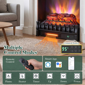 23" WiFi Fireplace Insert Pinewood Set with App and Remote-Black