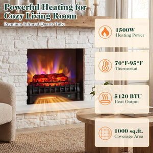23" WiFi Fireplace Insert Pinewood Set with App and Remote-Black