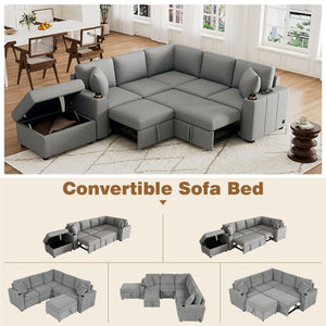 Sectional Sofa Convertible Pull-Out Sofa Bed With A Movable Storage Ottoman For Living Room by Couch.com