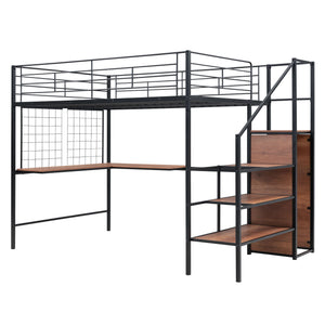 Loft Bed With Desk And Grid, Stylish Frame With Lateral Storage Ladder And Wardrobe by Couch.com