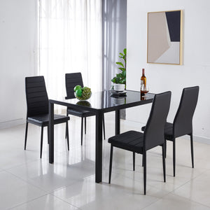 5 Pieces Dining Set, Table Metal Leg Mid-Century Dining Table For 4 - 6 People With Glass Table Top, Pedestal Dining Table, End Table Leisure Coffee Table - Black by Couch.com