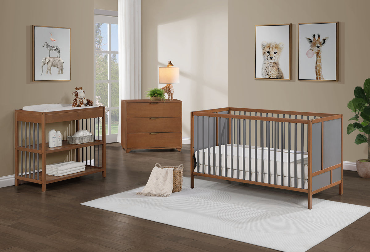 Pixie Finn 3-in-1 Convertible Crib, Walnut / Charcoal