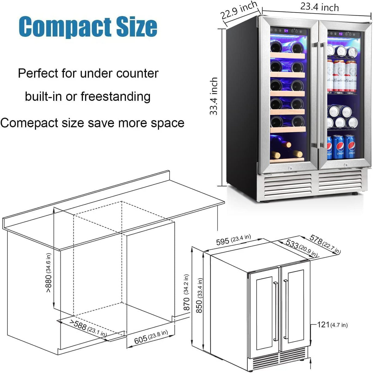 24 Inch Dual Zone Wine Fridges Cooler Beverage Refrigerator W51115