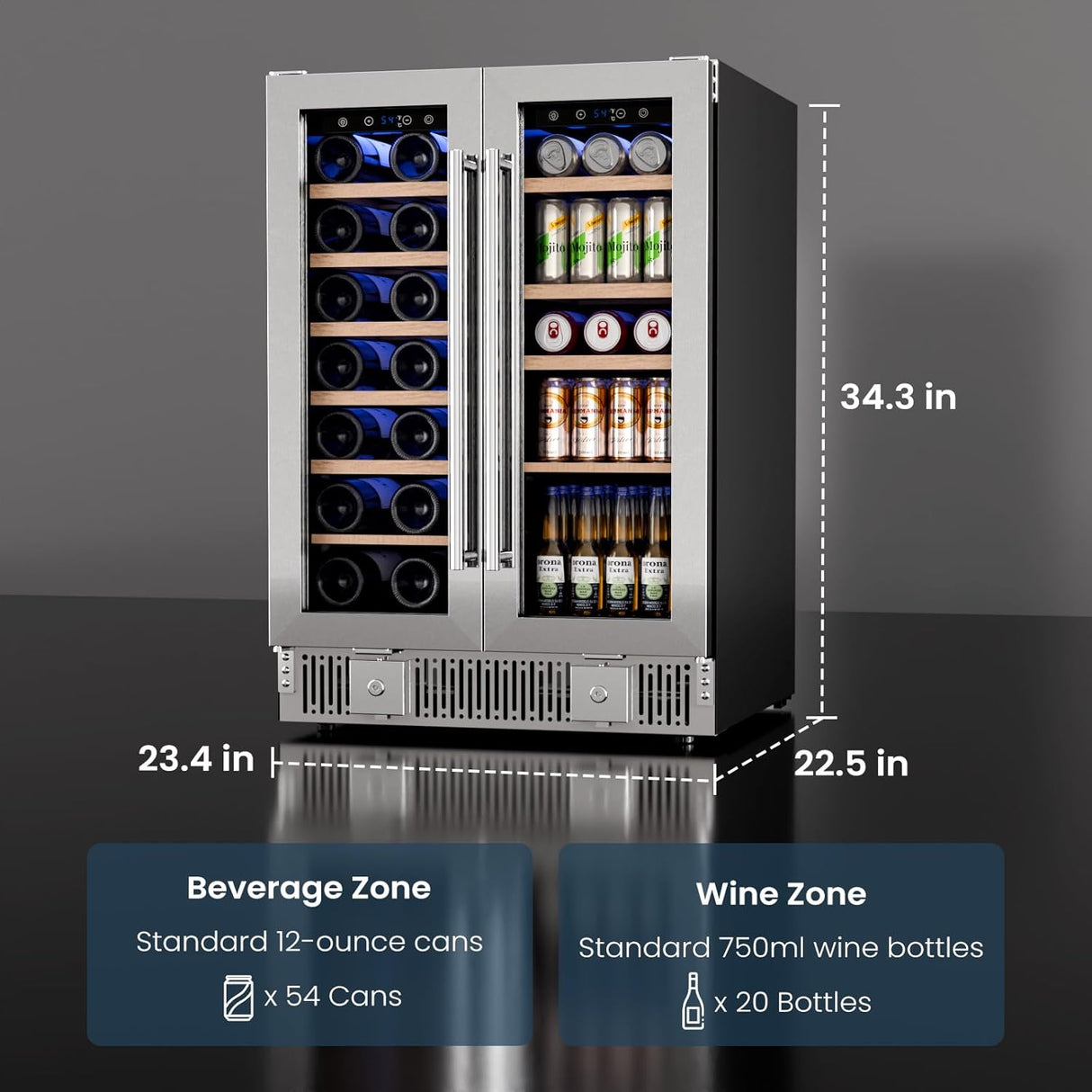 24 Inch Dual Zone Wine Fridges Cooler Beverage Refrigerator W51115
