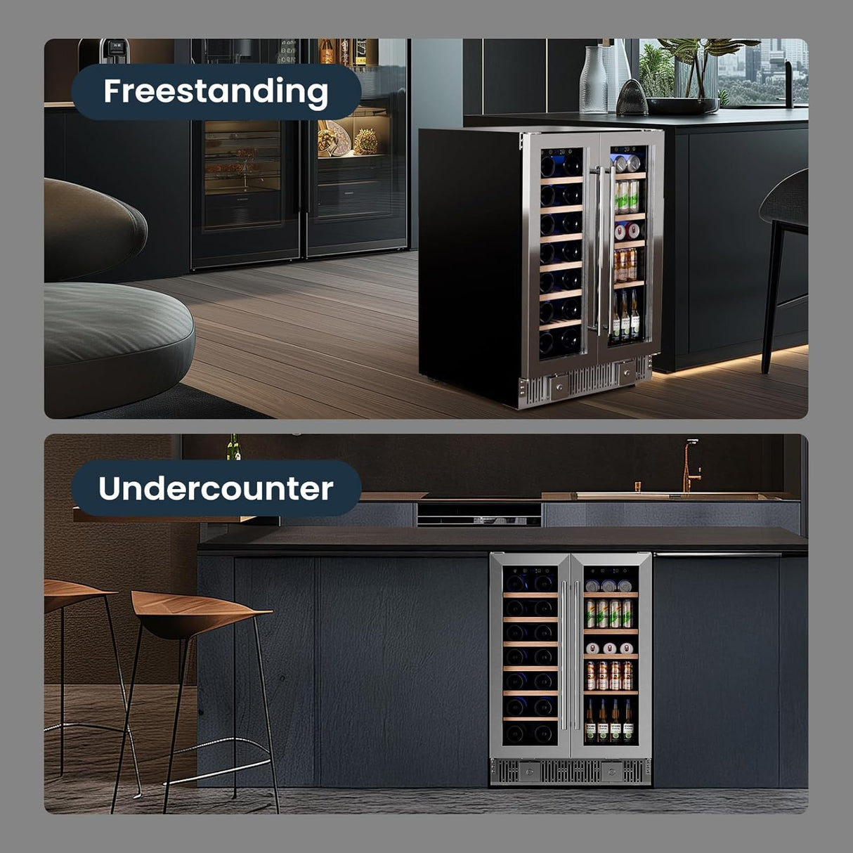 24 Inch Dual Zone Wine Fridges Cooler Beverage Refrigerator W51115