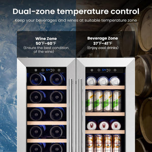 24 Inch Dual Zone Wine Fridges Cooler Beverage Refrigerator W51115