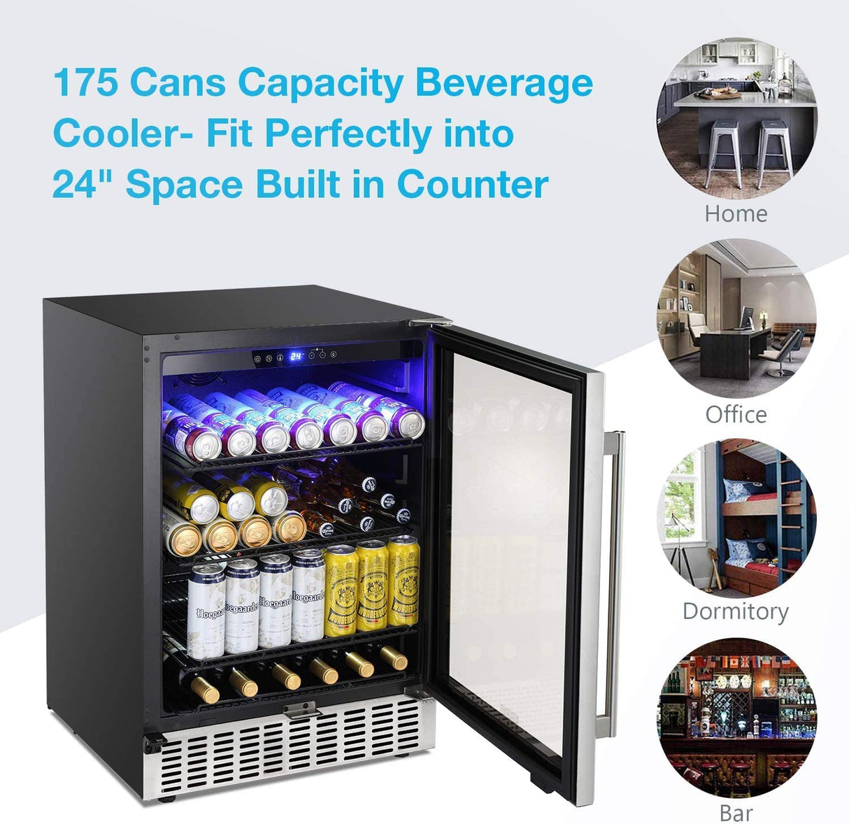 24 Inch Metal Shelves Built-in Wine Fridges Cooler Beverage Refrigerator
