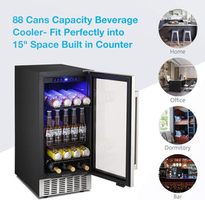 24 Inch Metal Shelves Built-in Wine Fridges Cooler Beverage Refrigerator